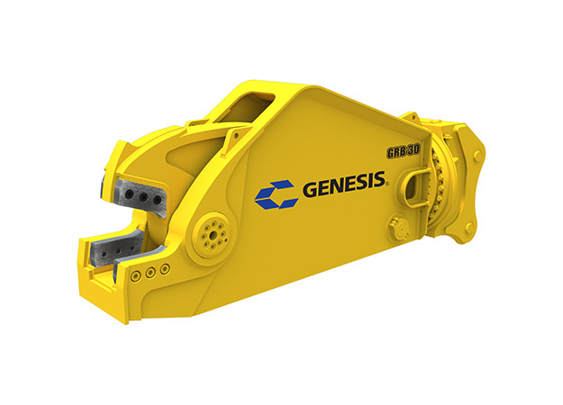 Yellow Genesis rail cutting shear facing left.