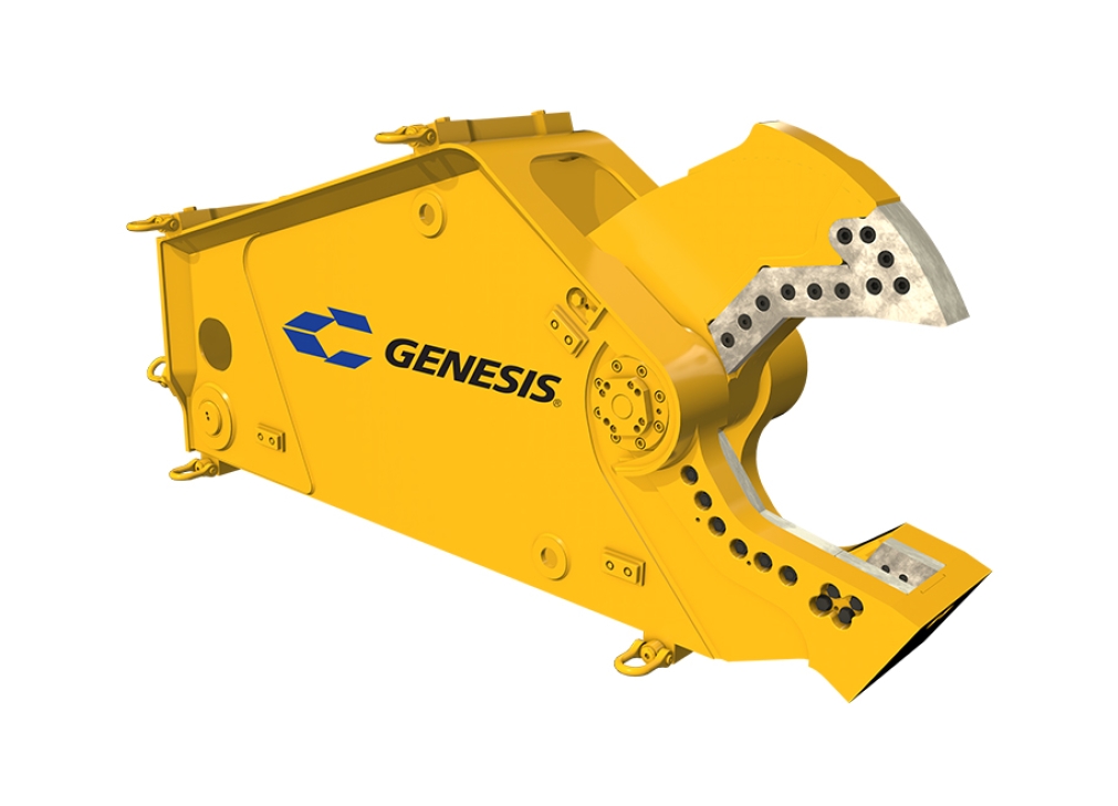 Yellow Genesis Subsea Shear with open jaw facing right. 