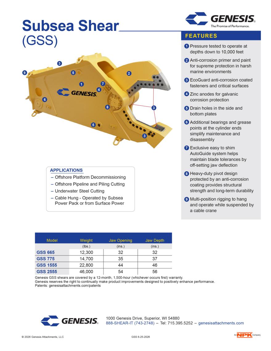 Genesis Subsea Shear spec sheet image